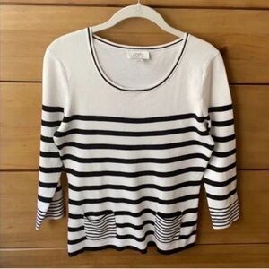 Ann Taylor Loft Off -White & Black Striped Sweater | Small